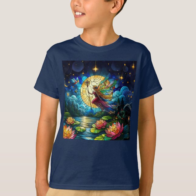 Stained Glass Moonlight Flight Fairy  T-Shirt (Vorderseite)