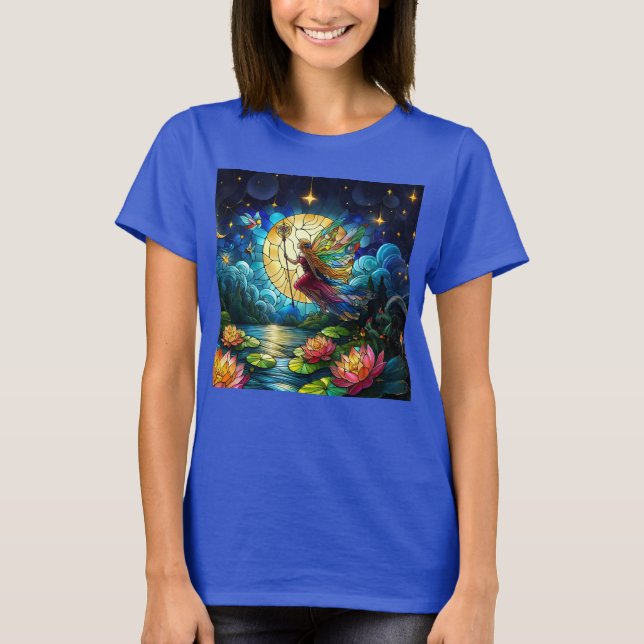 Stained Glass Moonlight Flight Fairy  T-Shirt (Vorderseite)