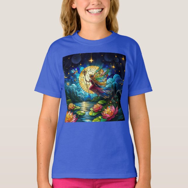 Stained Glass Moonlight Flight Fairy  T-Shirt (Vorderseite)