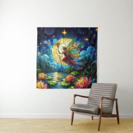 Stained Glass Moonlight Flight Fairy  Wandteppich