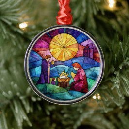 Stained Glass Nativity Scene Christmas Ornament Aus Metall