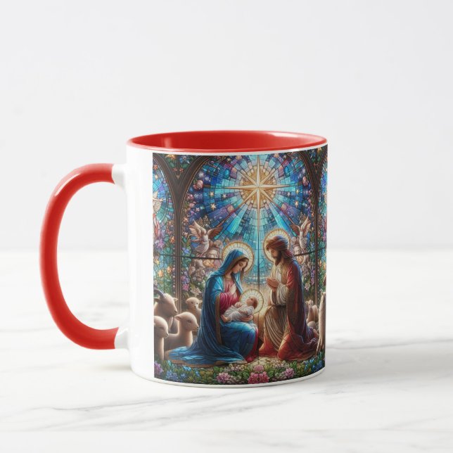 Stained Glass Nativity Scene Tasse (Links)