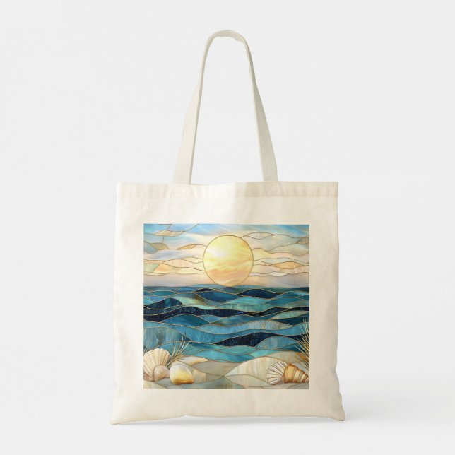 Stained Glass Ocean Sunset Beach Tote Tragetasche (Rückseite)