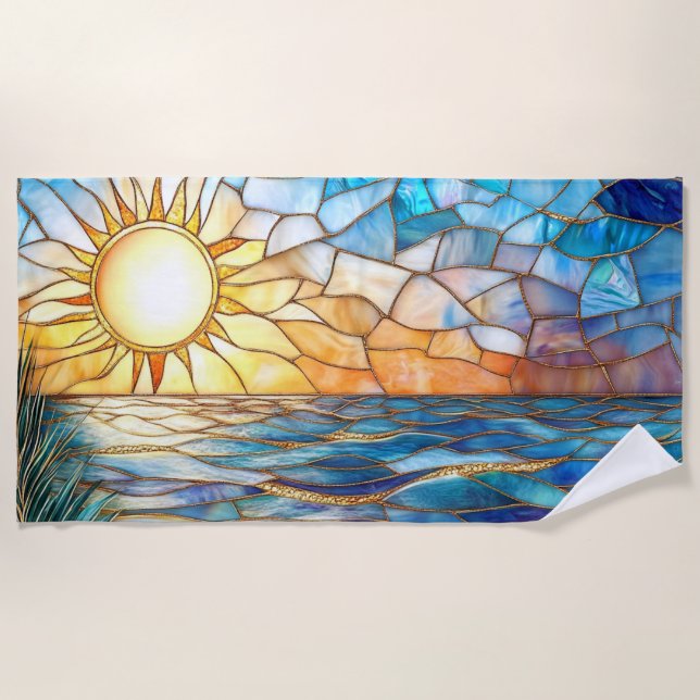 Stained Glass Ocean Sunset Beach Towel Strandtuch (Vorderseite)