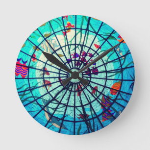 Stained glass ocean tropical fish runde wanduhr