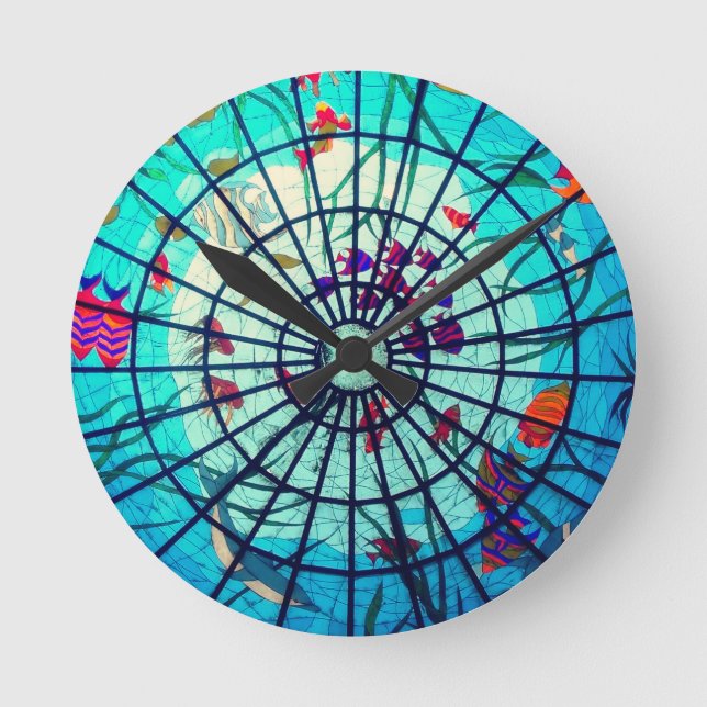 Stained glass ocean tropical fish runde wanduhr (Vorderseite)