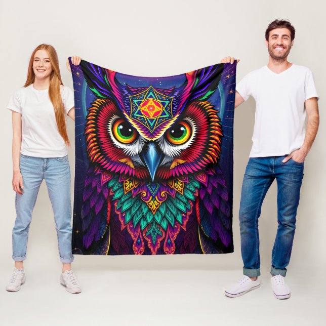 Stained Glass Owl Art: Geometric Jewel Tones Fleecedecke (Beispiel)
