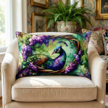 Stained Glass Peacock Floral Wreath Art