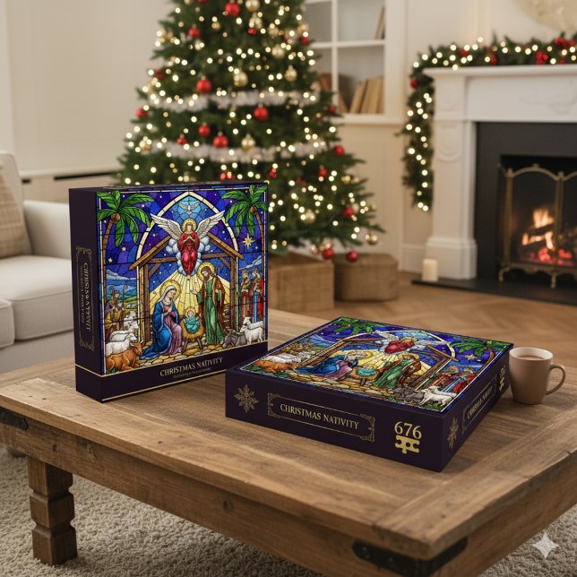 Stained Glass Religious Nativity Scene Christmas  (Stained Glass Religious Nativity Scene Christmas Jigsaw Puzzle)
