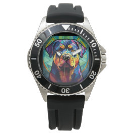 Stained Glass Rottweiler  Armbanduhr