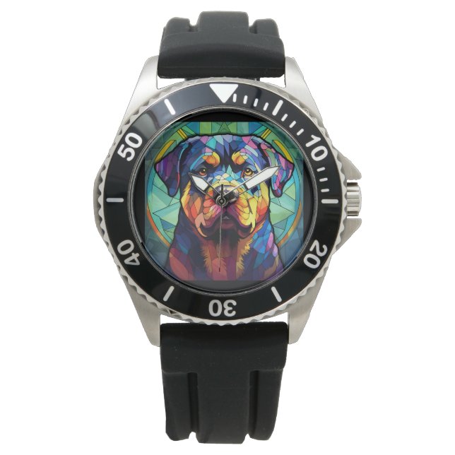 Stained Glass Rottweiler  Armbanduhr (Vorderseite)