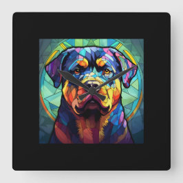 Stained Glass Rottweiler  Quadratische Wanduhr