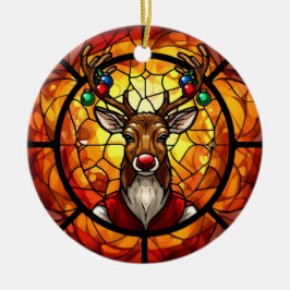 Stained Glass Rudolph Reindeer Keramik Ornament