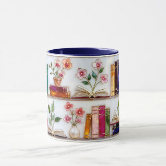 Stained Glass Style Floral Bookshelf Mug Tasse