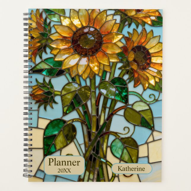 Stained Glass Sunflowers Name And Year Planer (Vorderseite)