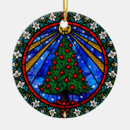 Stained Glass Tree & Floral Border Keramik Ornament