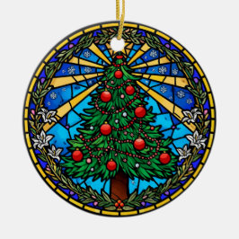 Stained Glass Tree Wreath Keramik Ornament