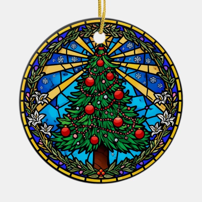 Stained Glass Tree Wreath Keramik Ornament (Vorne)