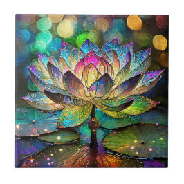 Stained Glass Vibrant Lotus Flower Fliese
