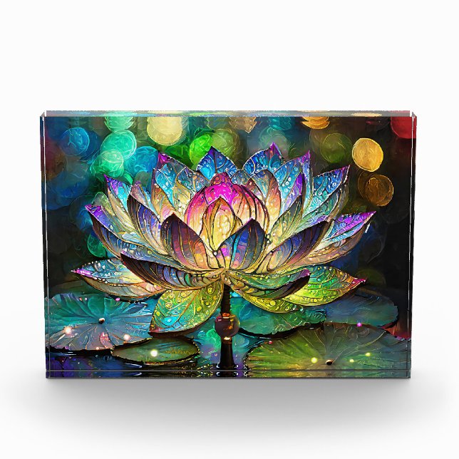 Stained Glass Vibrant Lotus Flower Fotoblock (Vorderseite)