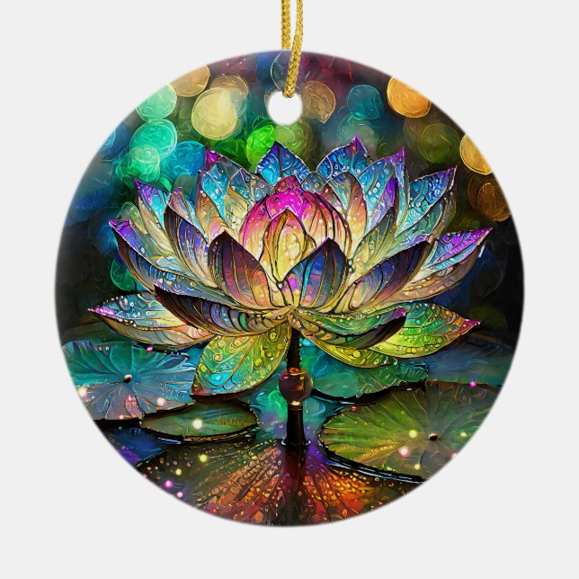 Stained Glass Vibrant Lotus Flower Keramik Ornament (Vorne)