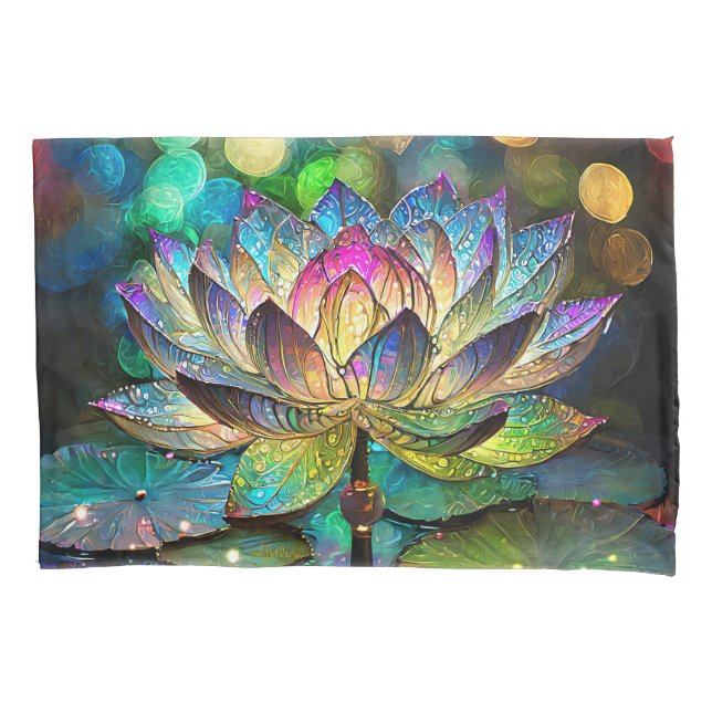 Stained Glass Vibrant Lotus Flower Kissenbezug (Vorderseite)