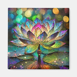 Stained Glass Vibrant Lotus Flower Magnet
