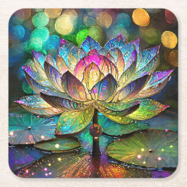Stained Glass Vibrant Lotus Flower Rechteckiger Pappuntersetzer