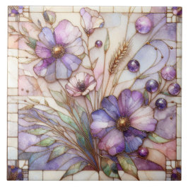 Stained glass violet flower fliese