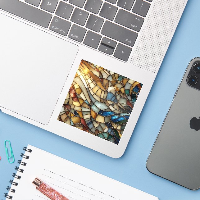 Stained Glass Waves Aufkleber (Laptop mit iPhone)