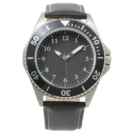 Stainless Steel & Black Leather Watch for Men Armbanduhr
