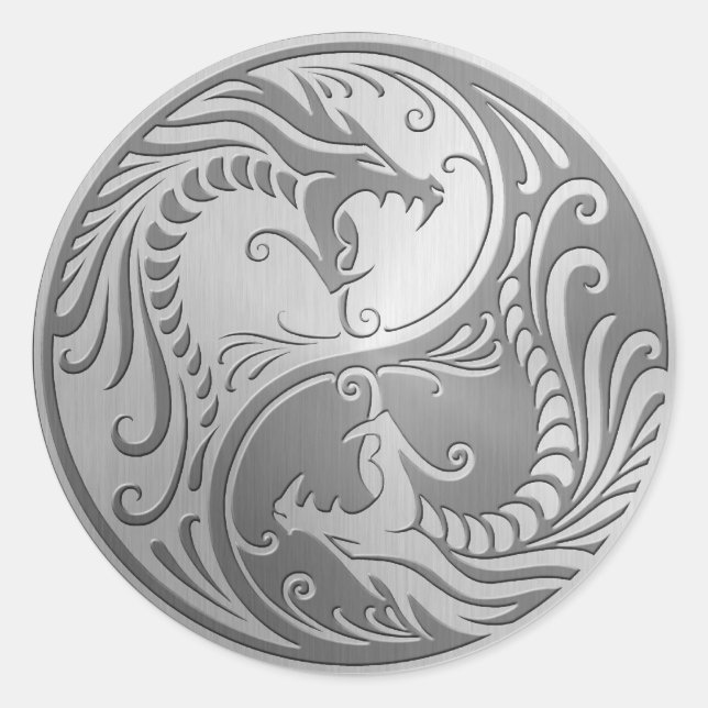 Stainless Steel Yin Yang Dragons Runder Aufkleber (Vorderseite)