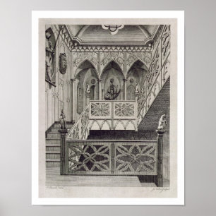 Staircase at Strawberry Hill, engraved by J. Newto Poster