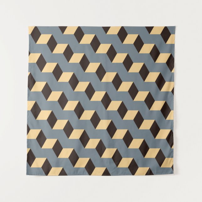 Stairs: Geometrisches Silber-Tile Wandteppich (Vorderseite)