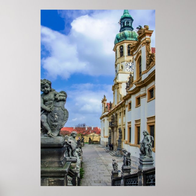 Stairs with stone angels at Loreto Prague church Poster (Vorne)
