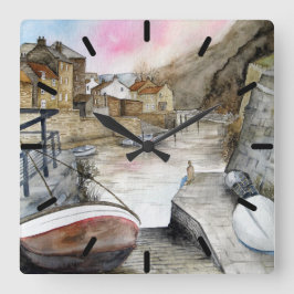 Staithes, North Yorkshire, England Quadratische Wanduhr