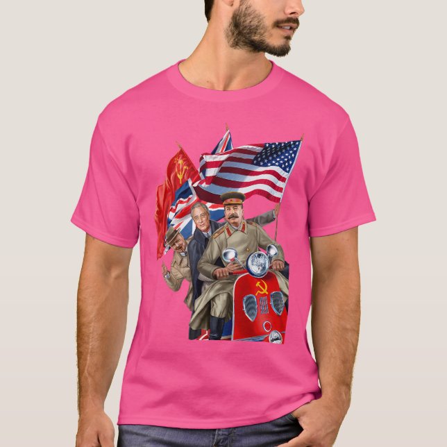 Stalin Roosevelt Churchill über den Scooter der so T-Shirt (Vorderseite)