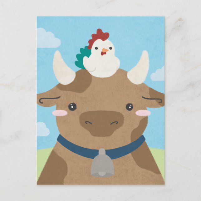 Stall Buddies - Kuh & Chick Postkarte (Vorderseite)