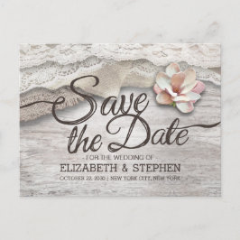 Stall Holz Burlap Lace Floral Wedding Retten Sie d Ankündigungspostkarte