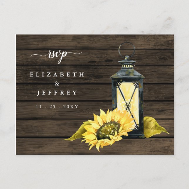 Stall Holz String Lights Sonnenblumen Laterne UAWG Einladungspostkarte (Vorderseite)