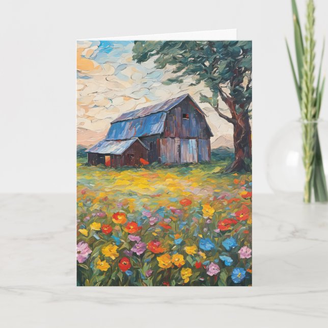 Stall im Feld der Wildblume Karte (Vorderseite)