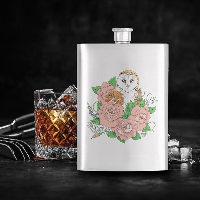 Stall Owl Pink Blume Blau Flachmann (Von Creator hochgeladen)