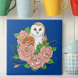 Stall Owl Pink Blume Blau Fliese