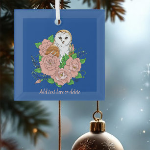 Stall Owl Pink Blume Blau Ornament Aus Glas