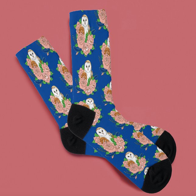 Stall Owl Pink Blume Blau Socken (Von Creator hochgeladen)
