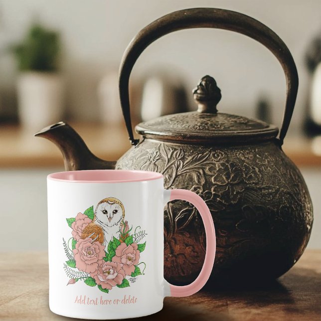 Stall Owl Pink Blume Blau Tasse (Von Creator hochgeladen)