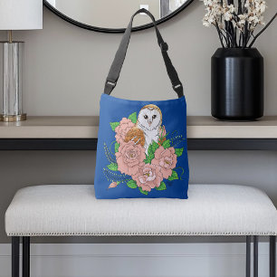 Stall Owl Pink Blume Blau Tragetaschen Mit Langen Trägern