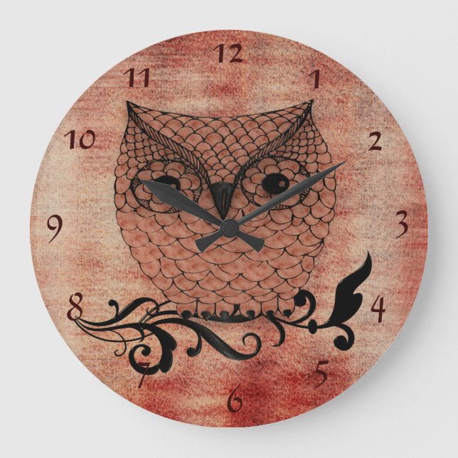 Stall Owl Whimsisches Land Große Wanduhr (Vorderseite)