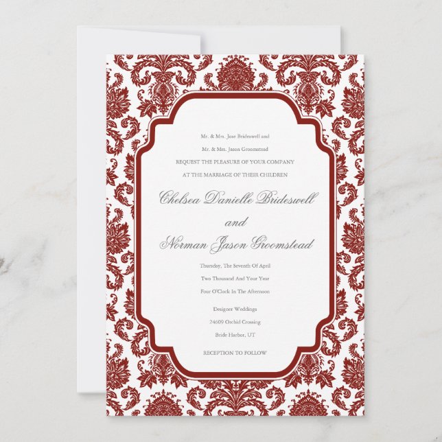 Stall Red Weddings Damask Muster Vorlage (Vorderseite)