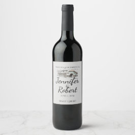 Stall Sketch Country Wedding Wine Label Weinetikett